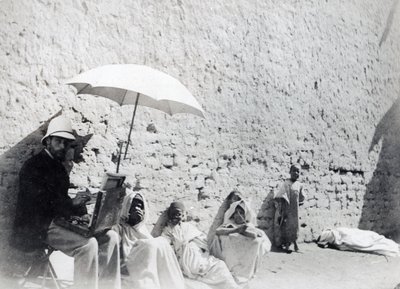 Paul Albert Laurens schildert in Biskra, Algerije, 1892 door French Photographer